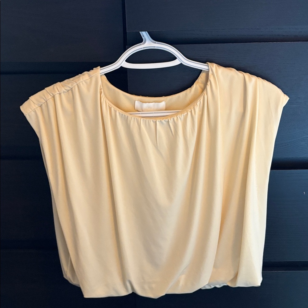 Light Yellow Blouse with Gathered Neckline, NEW